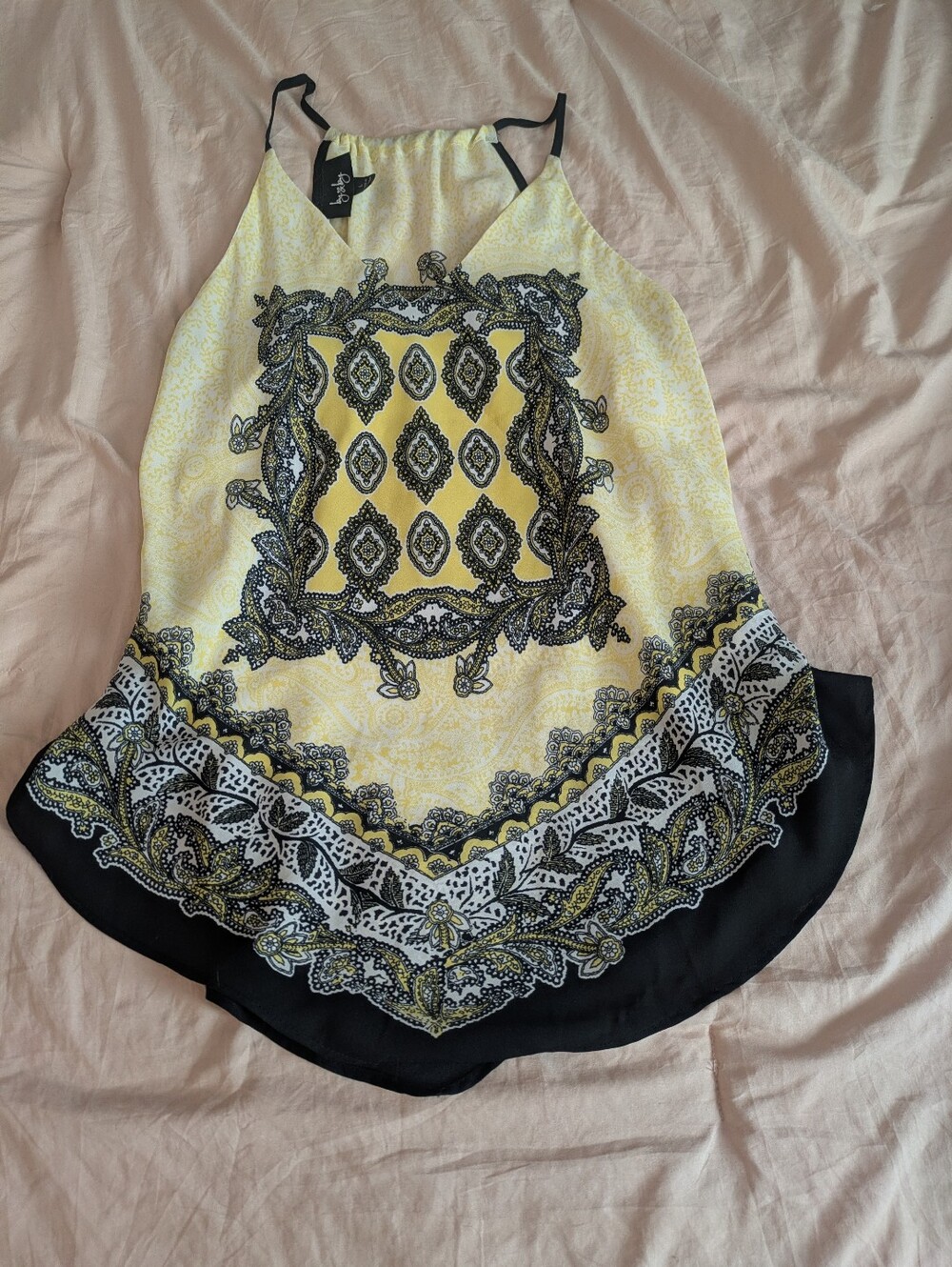 by & by Yellow Black Paisley Print Halter Cami Top